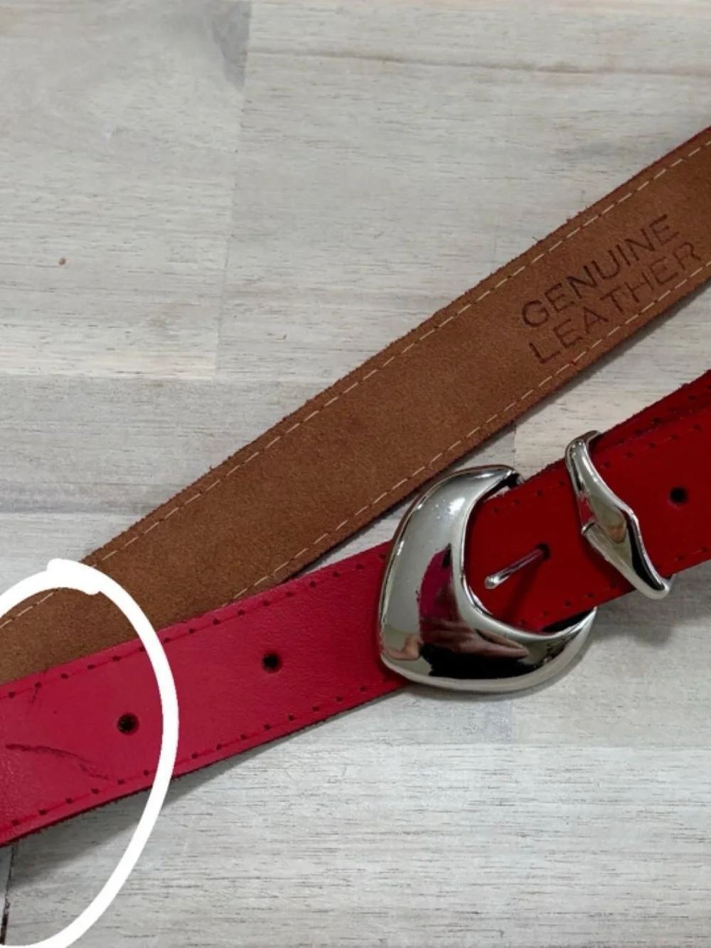 Red Leather Women's Belt with Silver Buckle